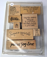 Stampin Up Set of 8 Christmas Themed Stamps Peace Joy Love/Seasons Greetings