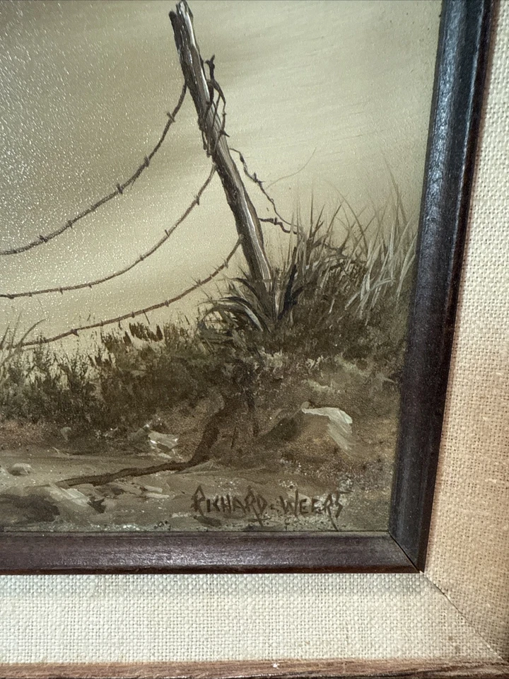 Cerca de paisaje de pintura al óleo firmada por Richard Weers enmarcada Foto 2 de 3