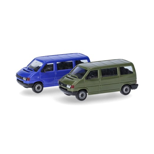 Minikit Volkswagen T4 Bus, vert olive/bleu outremer - HERPA 012805-002 - HO 1/87 | Zustand: Neuf