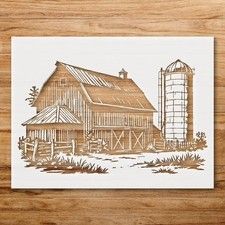 A Traditional Farm Barn and Silo Home Decor Reusable Stencil - StencilAir