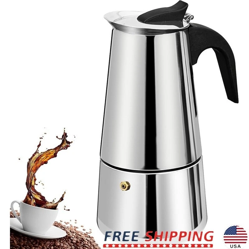 Stainless Steel Moka Pot Espresso Maker 12 Cup Induction Safe Coffee Brewer New