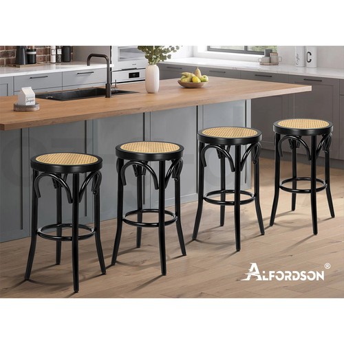 ALFORDSON 2x Bar Stools Kitchen Vintage Chair Rattan Mesh Seat Renata Black - Picture 9 of 10