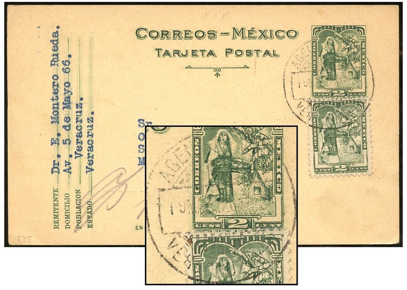 MEXICO 2¢ PSC + 2¢ MAR 1936 VERACRUZ - DF  BAM PC132
