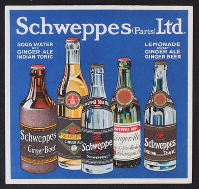 Altes Etikett SCHWEPPES Ltd Paris Soda Ginger Ale Original Label no copy
