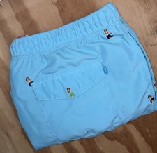 Tommy Bahama Naples Swim Trunks Blue Embroidered Hula Girl Aloha Hawaiian Large