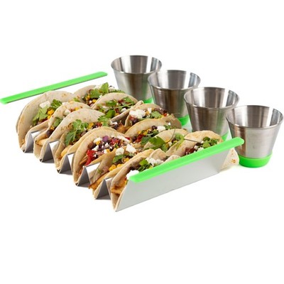Mkchentul 316 Stainless Steel Taco Holder Stand For 12 Tacos And 4 Sauce Cups