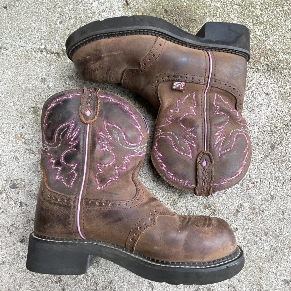 Justin Gypsy Women’s Steel Toe WKL9980 Western Cowgirl Boots Brown Purple 8B - Image 3 of 4