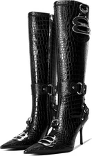 Knee High Crocodile Boots for Women Pointed Toe Slim Calf Sexy Stiletto High... 