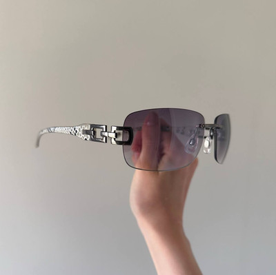 Y2K Vtg Rimless Sunglasses Purple Gradient Lenses Snakeskin-Effect Arms McBling