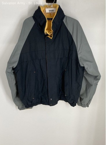 Nautica Mens Navy Blue Gray Colorblock Long Sleeve Windbreaker Jacket Size XL
