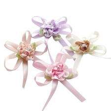 20 PCS Satin Ribbon Flowers Bow With Leaf Rhinestone Wedding Appliques Decor