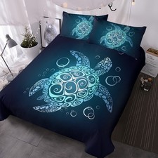 Sea Turtle Bedding Teal Turquoise Duvet Cover, 3 Pcs