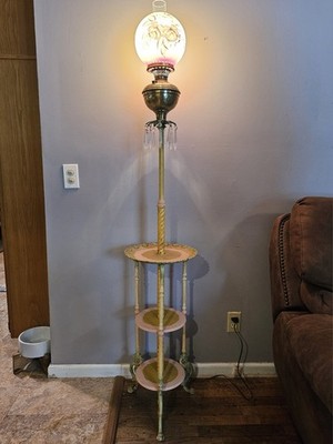Antique Ornate Cast & Brass Oil GONE WITH THE WIND Style Piano Parlor Floor Lamp