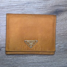 Vintage Prada Milano Mustard Yellow Nylon Saffiano Leather Bifold Wallet Made in