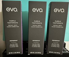 x3 Tubes EVO Purple Color Correcting Toothpaste Fluoride Free Peppermint 3.5oz