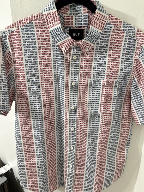 HUF Men’s Button Up Shirt Medium Red White Blue Patriotic 4th July Skate