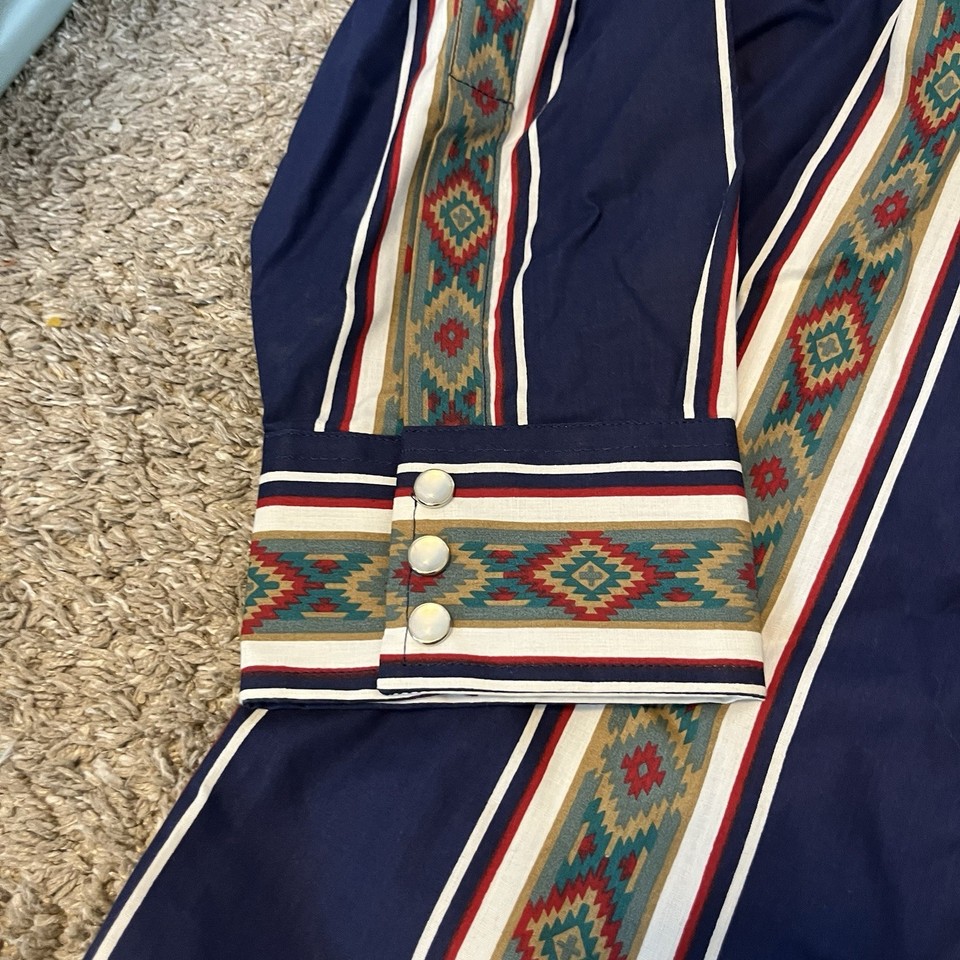 Vintage High Noon Western Pearl Snap Button Shirt Size XL Aztec ...