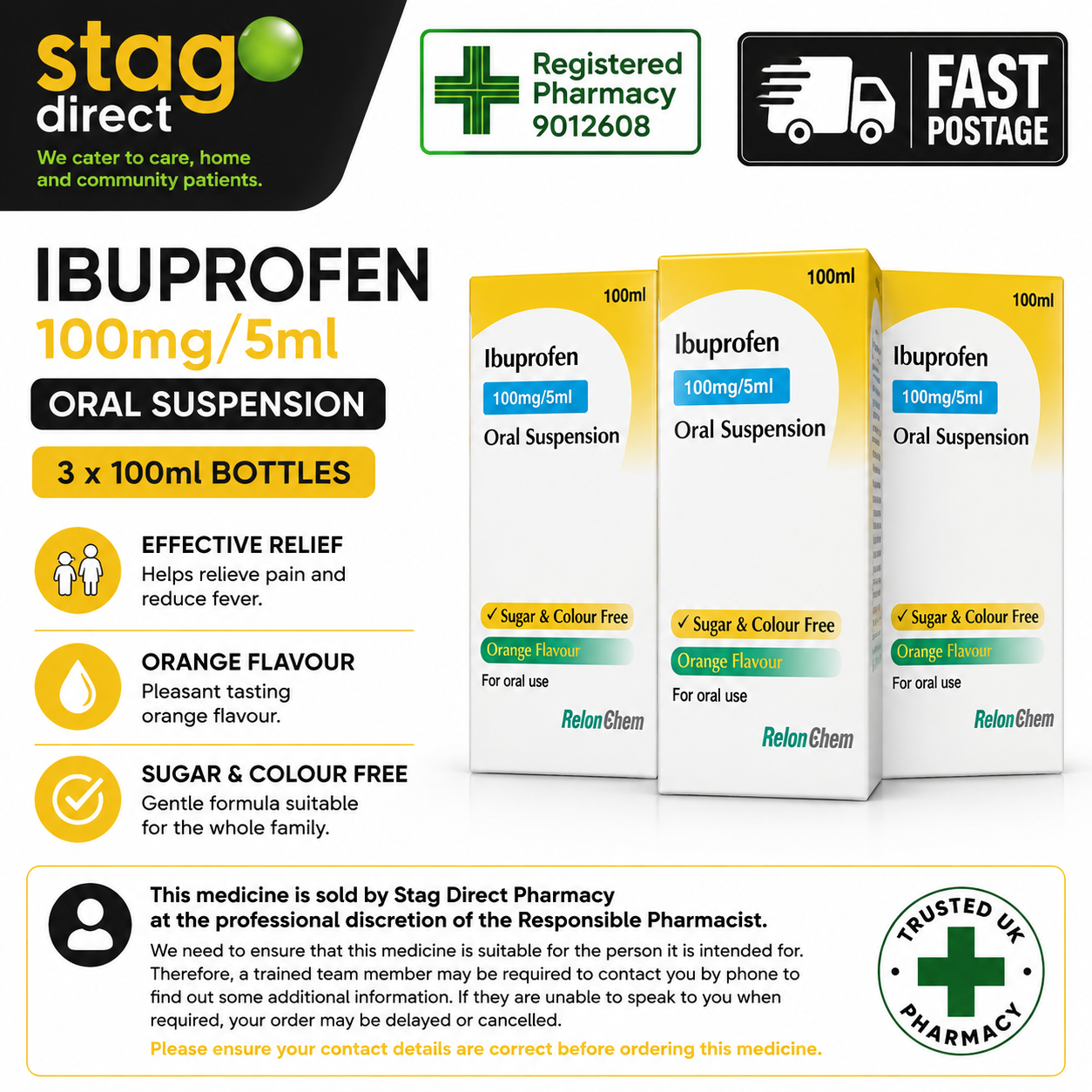 Ibuprofen Suspension, Sugar & Colour Free, Pain & Fever Relief for 3+ Months 3