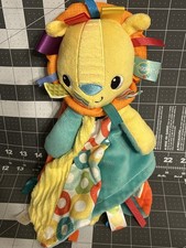 Bright Starts Taggies Lion Yellow Aqua Circles Baby Lovey Security Blanket