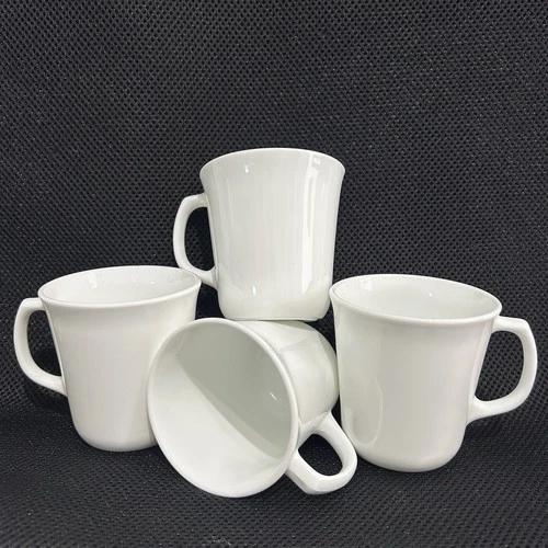 Set Of 4 Corning USA Vintage Winter Frost White Coffee Mugs/Tea Cups D Handle