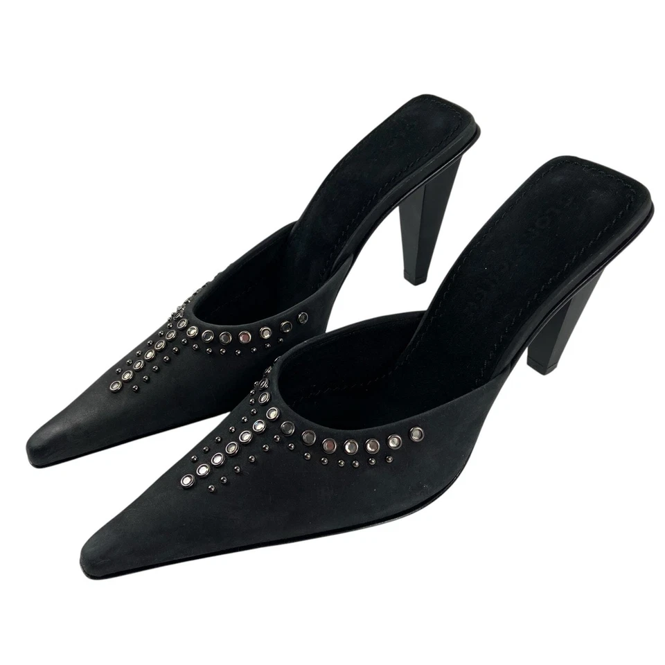 Glory Chen черный с заклепками черная кожа замша заостренный носок Mule размер 5,5  - Изображение 3 из 4