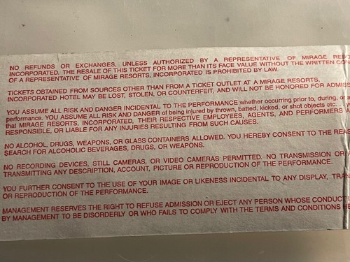 Siegfried and Roy at the Mirage ticket stub - 第 2/4 張圖片