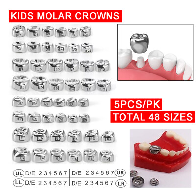 5Pcs Dental Pediatric Stainless Steel Crown for Kids Primary Molar Teeth