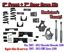5"/7" Drop Lower Kit SHOCKS C-NOTCH FOR 07-13 Chevy Silverado / GMC Sierra 1500