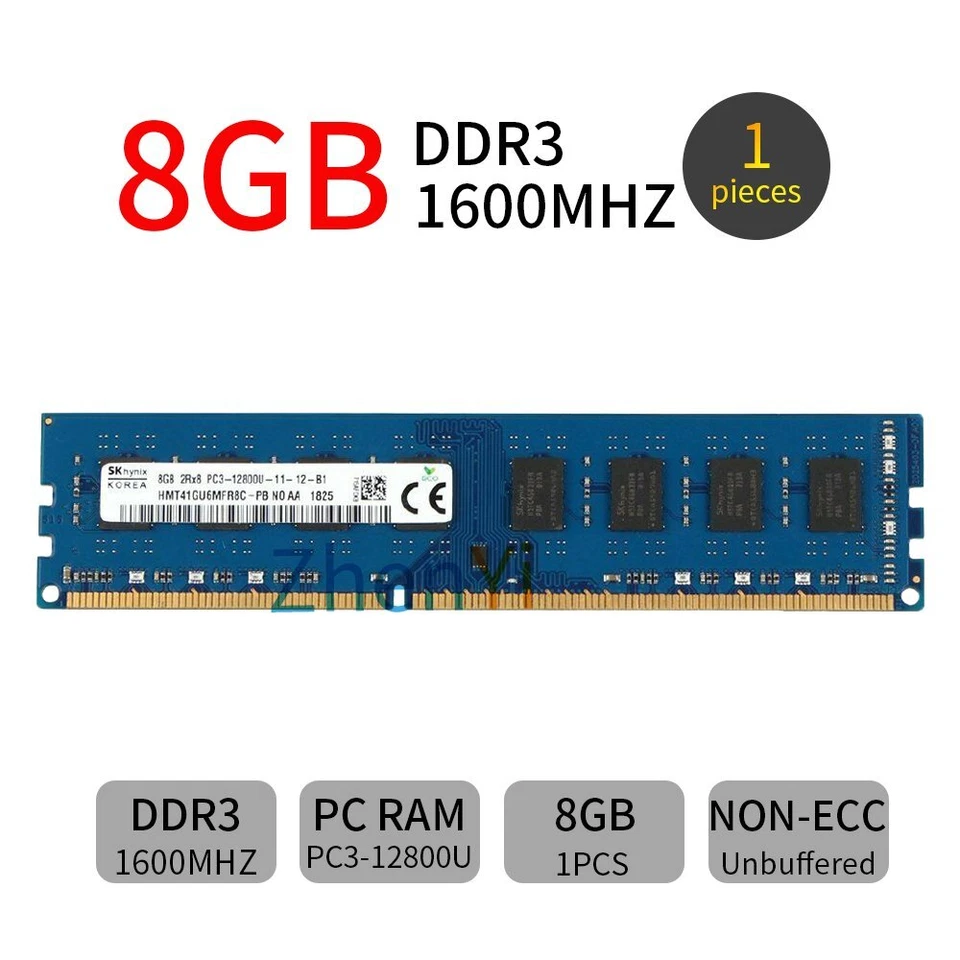 For SKHynix 32GB 16GB 8GB DDR3 1600MHz HMT41GU6MFR8C-CH9 1.5V Blue DIMM RAM Lot - Image 4 of 4