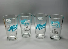 ⭕️ RARE SET OF 4 NFL SUPER BOWL LIV BUD LIGHT MIAMI OFFICIAL BEER SPONSOR GLASSE