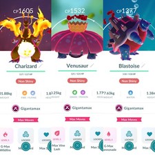 Pok mon Go - Charizard , Venusaur , Blastoise Gigantamax Non Shin 20K dust