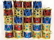 24 Drum Christmas Ornaments Glitter Gold Blue  Red