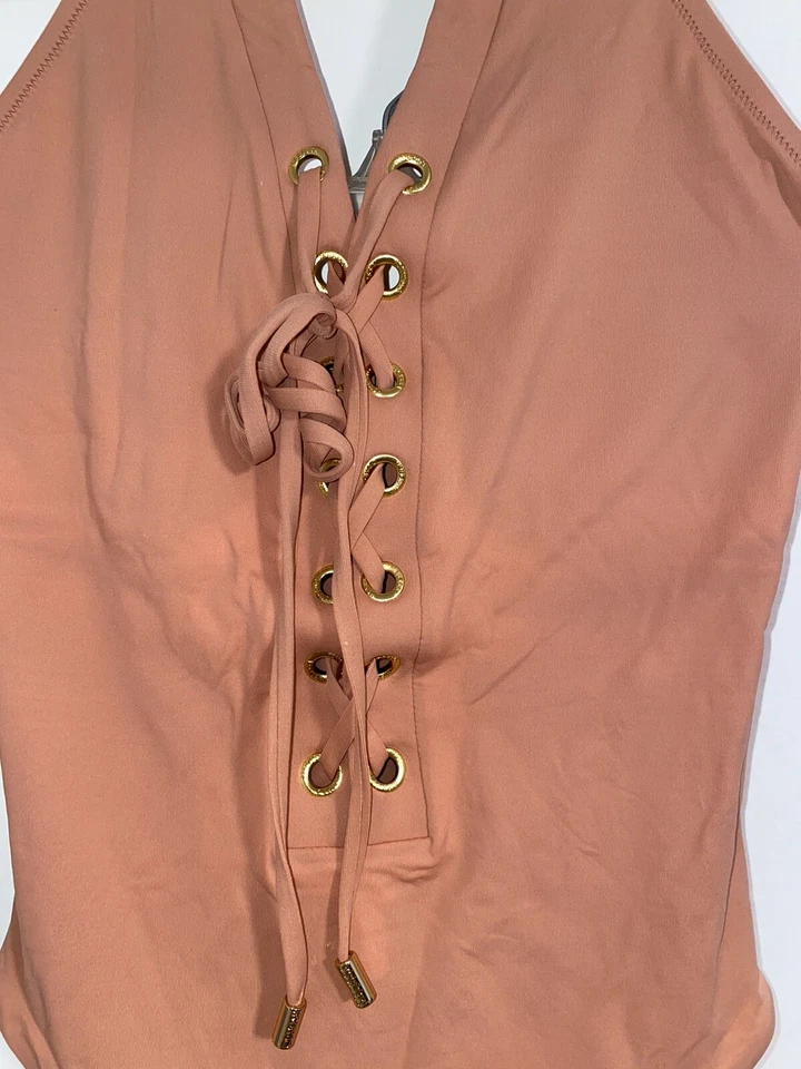 Traje de baño MELISSA ODABASH Puerto Rico con cordones cuello halter en rosa antigua EE. UU. 2 Foto 4 de 4