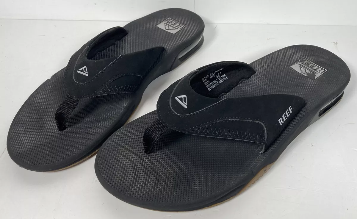 Reef Men s Fanning Bottle Opener Flip Flops Black Silver Size 11 F 19 CLC