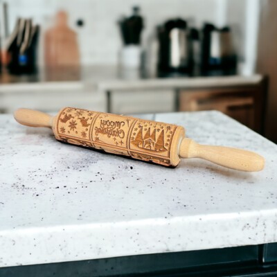 Nativity Embossed Dough Roller Engraved Wooden Rolling Pin Carved Molds Cookies