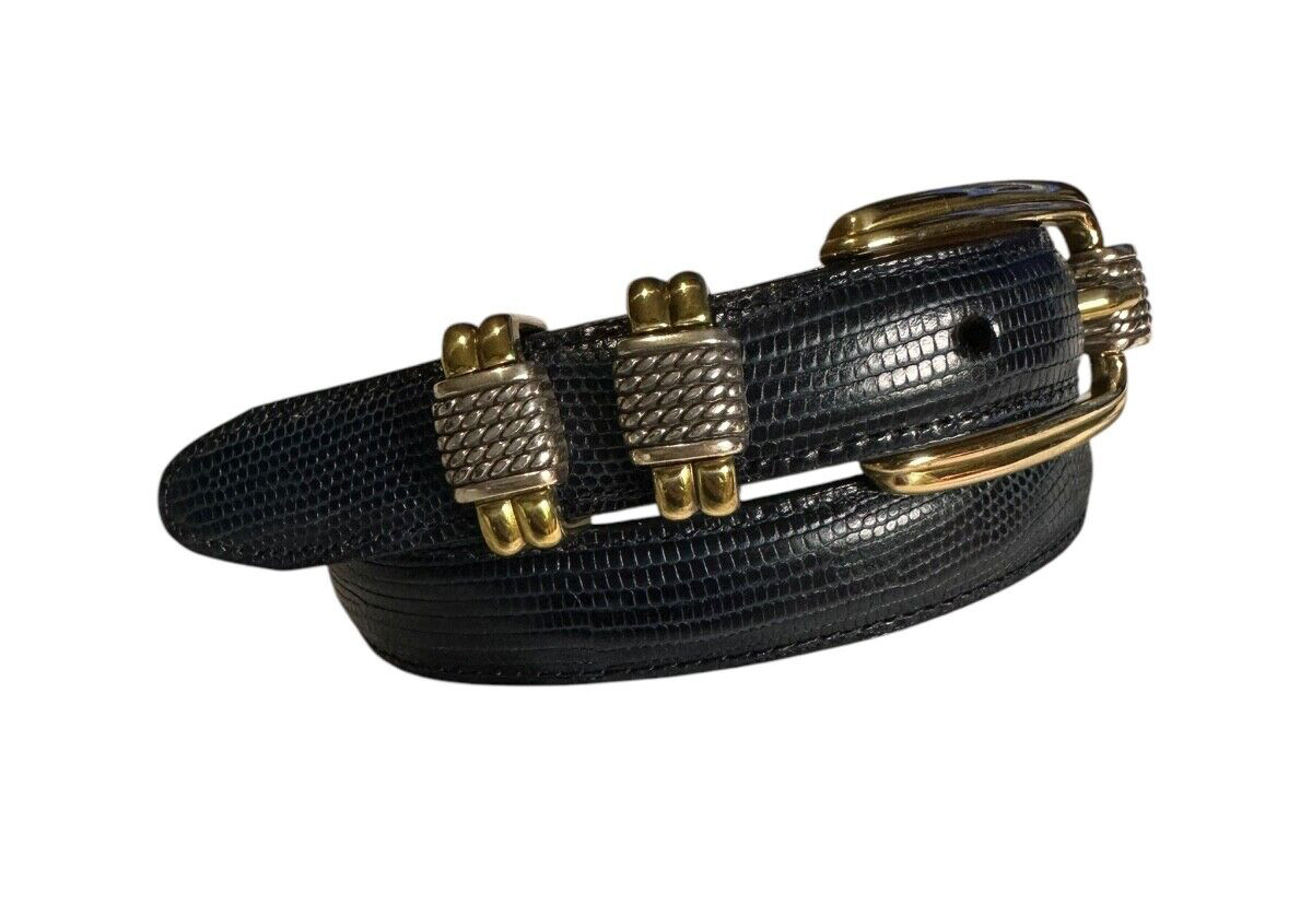 Genuine Brighton Lizard Pattern Blue Leather Belt… - image 2
