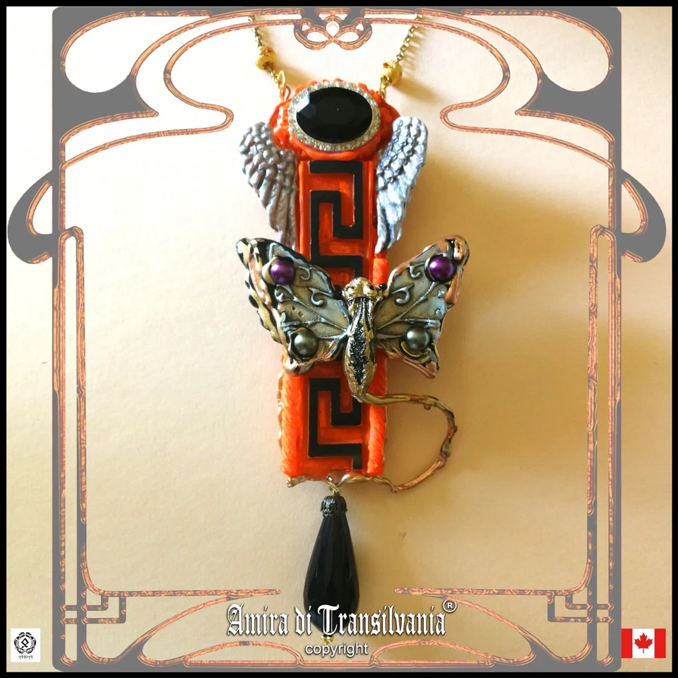 art deco nouveau jewelry necklace pendant woman luxury retro butterfly wings set - Image 2 of 4