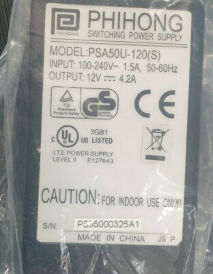 PHIHONG PSA50U-120(S) SWITCHING POWER SUPPLY 12V 4.2A (R5S4.7)