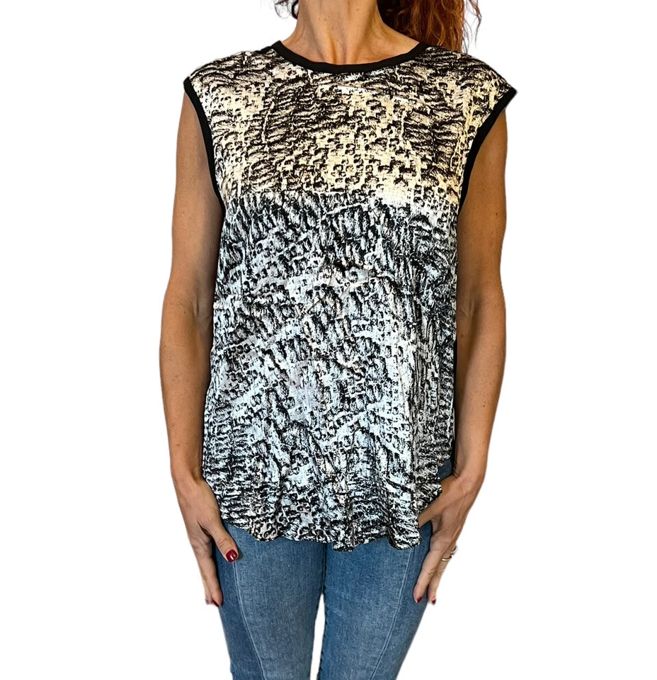 Women's Helmut Lang Resid Print Satin Sleeveless Scoop Neck Tank Top Blouse L - Image 2 of 4