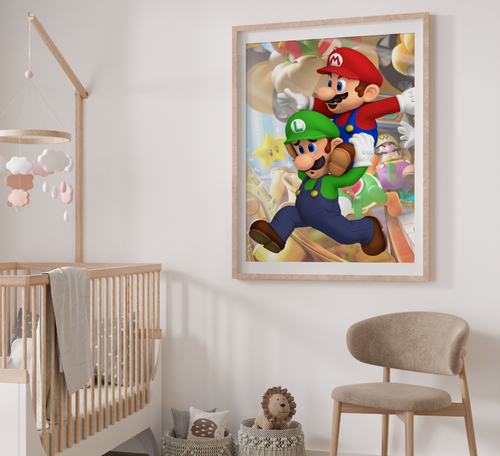 Póster de arte de pared dormitorio infantil de Mario and Luigi estampado enmarcado A4 - Imagen 5 de 5