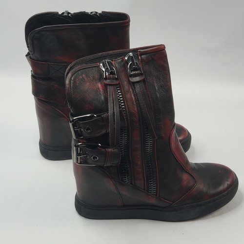 Fred Segal Feet Sz 7/39 Wedge Boots Double Zip Buckle Distressed Grundge Skater - Picture 4 of 7