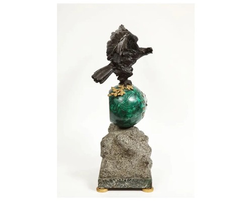 Patriotic American Patinated Bronze Eagle and Malachite Clock Granite Base 1889 - Picture 4 of 13