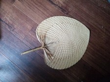 Vintage Woven Hand Held Rattan Fan 1960s Personal Fan Coastal Boho Decor