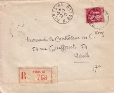 PEACE TYPE - 1F75 - ONLY ON REGISTERED LETTER FROM PARIS 84 R.BALLU ON 27-2-1937.
