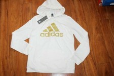 NWT WOMENS ADIDAS XSMALL IVORY HOODIE GD0875 gold sparkly logo FREE SHIPPING