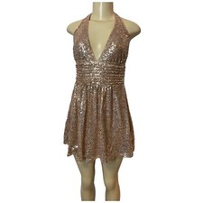 Forever 21 Mini Halter Dress Size Small Rose Gold Sequin Backless Glam Fairy