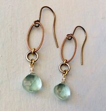 HANDMADE JEWELRY ANTIQUE TONE GOLD PLATED AQUAMARINE SUNDANCE CHARM EARRINGS