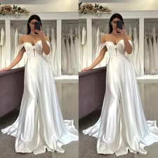 Elegant Satin Wedding Dresses Off Shoulder Corset Simple A-line Bridal Gowns