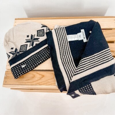 Lacoste Reversible Off-White & Black One Size Wool/Cotton Hat & Scarf Set Lacoste Reversible Off-White & Black One Size Wool/Cotton  main image 4
