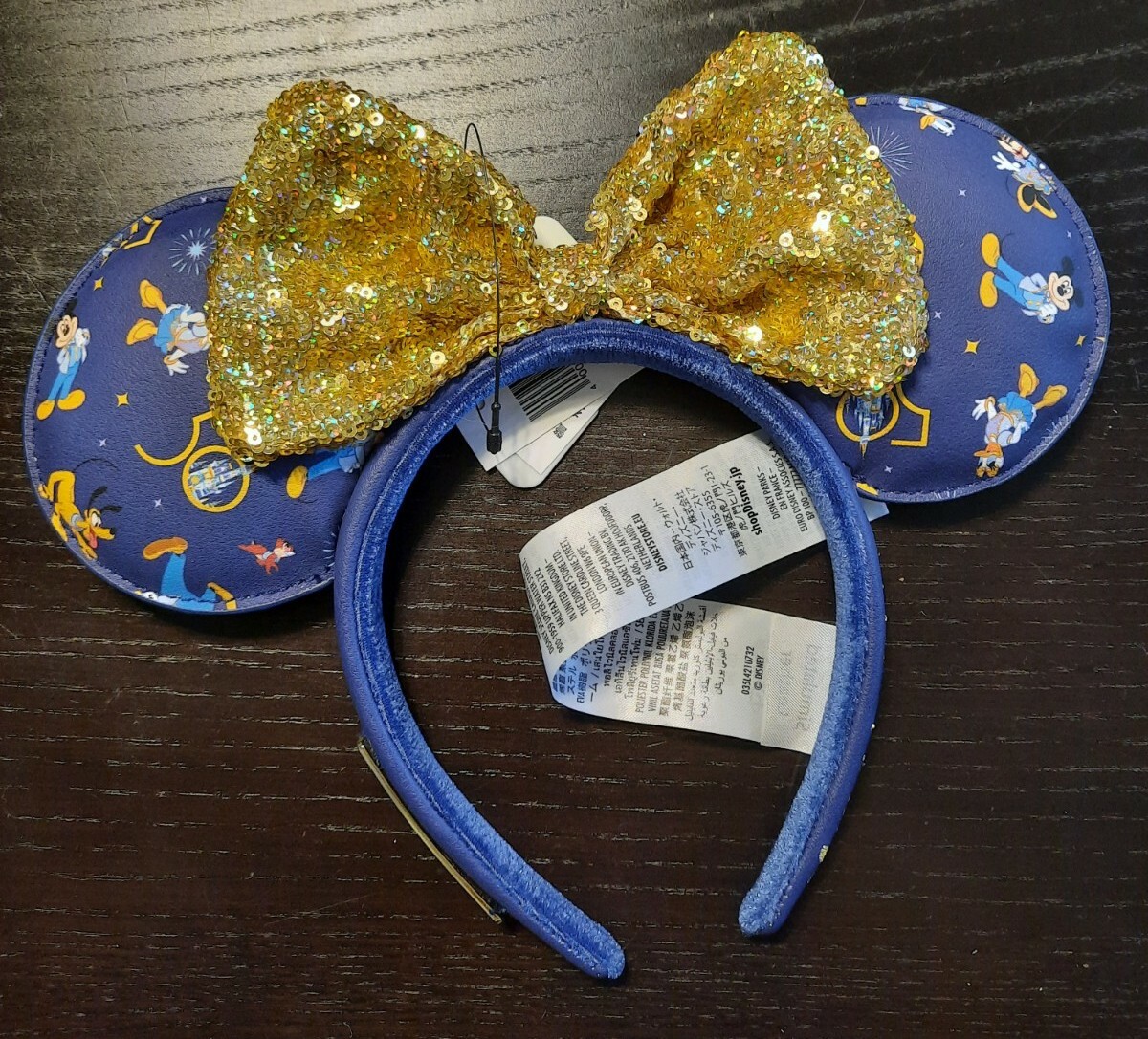 Disney Glittering Gold Ears with Navy Bow New 50th Anniversary Sparkle Gem Ear Headband Appears in  main image 2